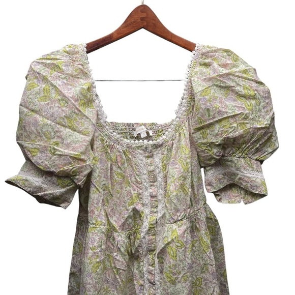 Anthropologie Love The Label Boho Cottagecore Floral Puff Sleeve Mini Dress S - Picture 5 of 13